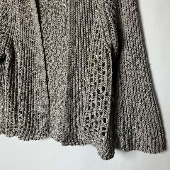 Eileen Fisher Cardigan‎ Womens S Open Knit Sequin Embellished Taupe Sweater - Picture 3 of 7